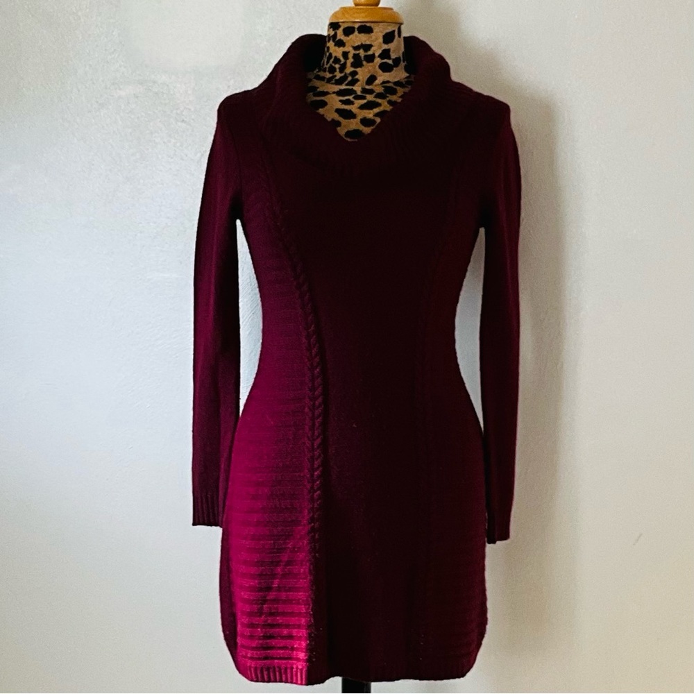 BCX Burgundy Cable Knit Sweater Dress